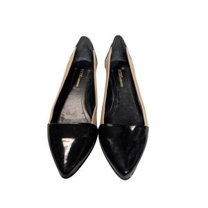 BCBG Generation Black Tan Patent‎ Pointed Cap Toe Ballet Flats Women's Shoes